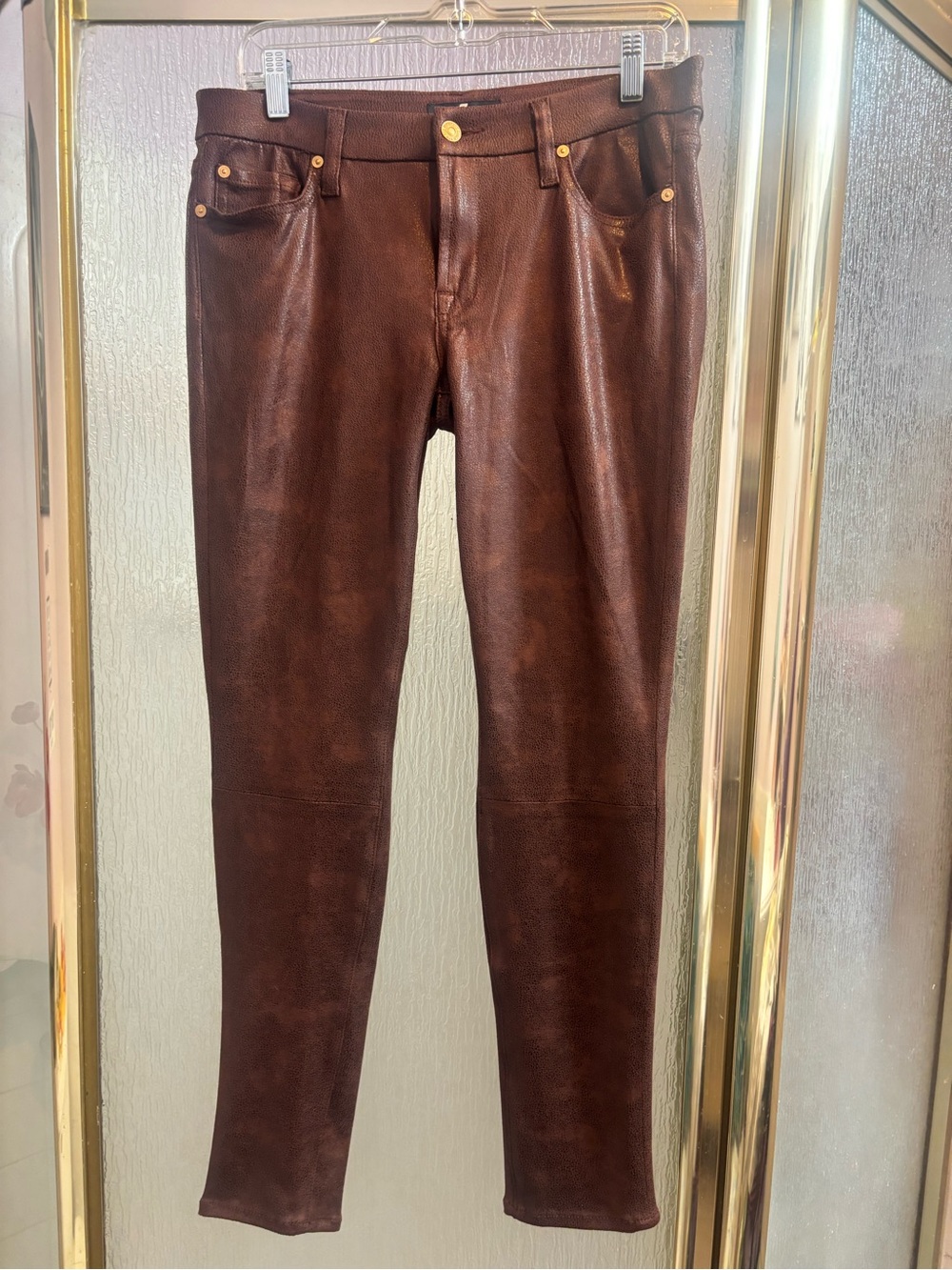 7 For All Mankind Women's Brown Faux Leather Cigarette Slim Jeans Size 30 NWOT